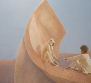 男孩与猴子，2010年（画布上的丙烯酸）